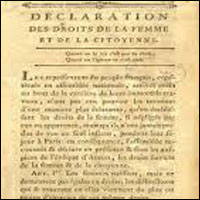 Eerste pagina tekst met de aanhef Déclaration des droits de la femme et de la citoyenne